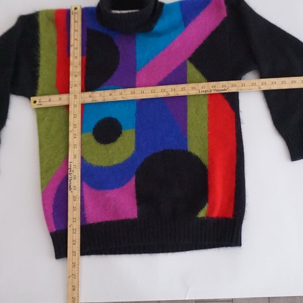 Vintage Rafaella Colorblock Fuzzy Turtleneck Sweater Whimsigoth 80s Retro M - Picture 3 of 8